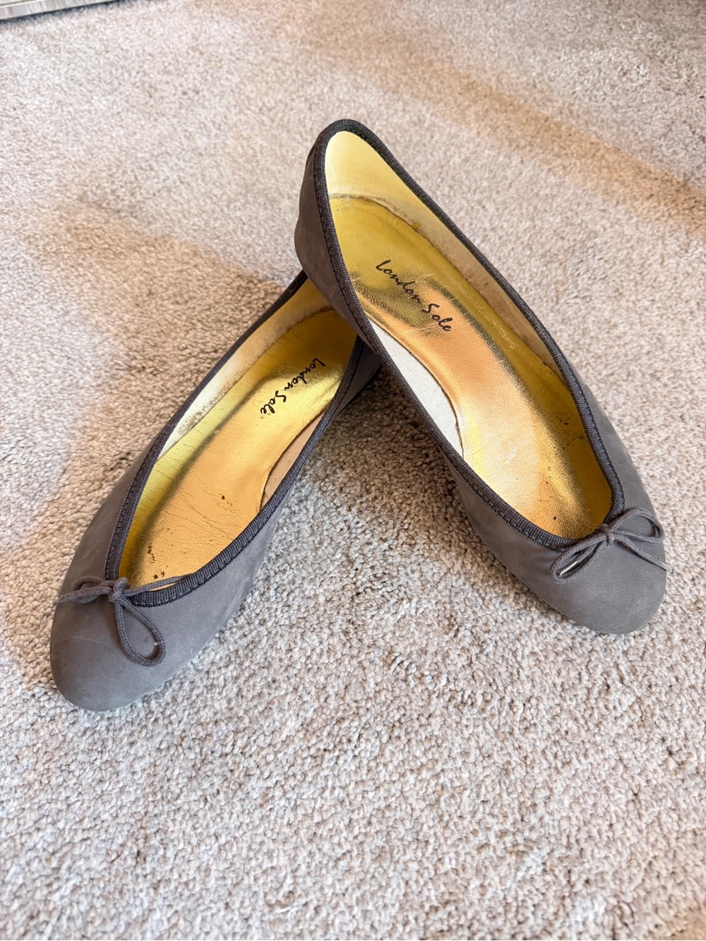 London Sole Brown Ballet Flats with Bow - 38